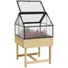 Mini Kas op Poten dim. 60L x 57B x 103H cm Dubbel Openend Dak Polycarbonaat Panelen, Staal, Behandeld Vurenhout