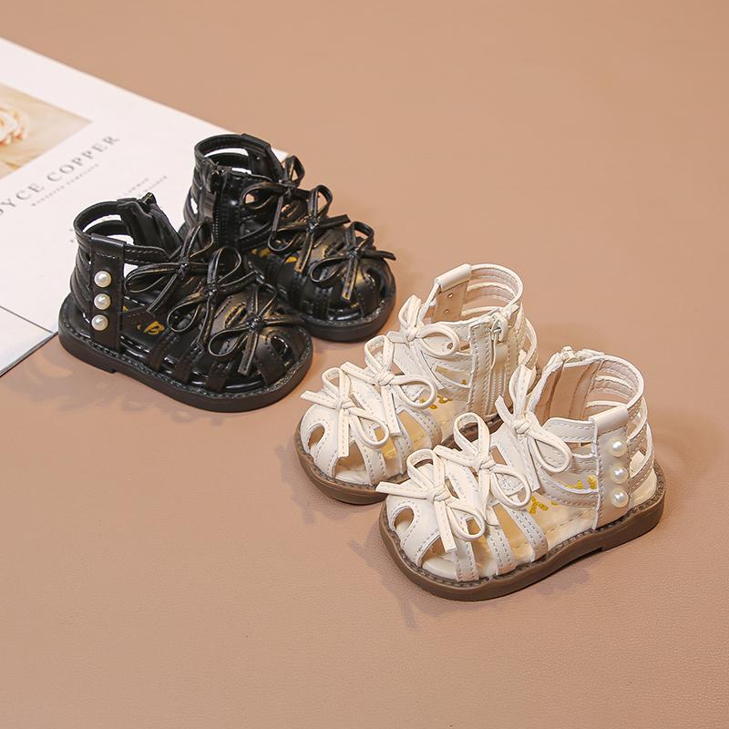 Baby Kids Walking Shoes Sweet Bows for Girls Princess Shoes High Top Side Zipper 2025 Summer New Kids Sandals Soft Sole Non-slip
