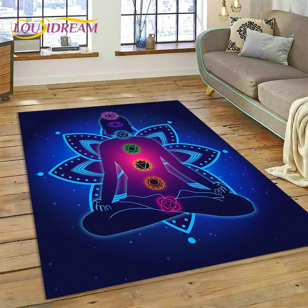 3D Yoga Meditatie Regenboog 7 Chakra Tapijt Tapijt voor Slaapkamer Woonkamer Thuis Bank Decoratie, Kinderspel Grote Decoratieve Vloermat