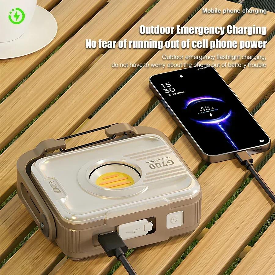G700 Camping Lantern TYPE-C Rechargeable Flashlight with Dual Light Source Floodlight Built-in 6000 mAh Battery Emergency Light