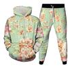 Fashion Floral Flower 3D Print Hoodies Pant Sets Men's Sweatshirts Sweatpants Streetwear Two Piece Suits Tracksuit Man Clothing