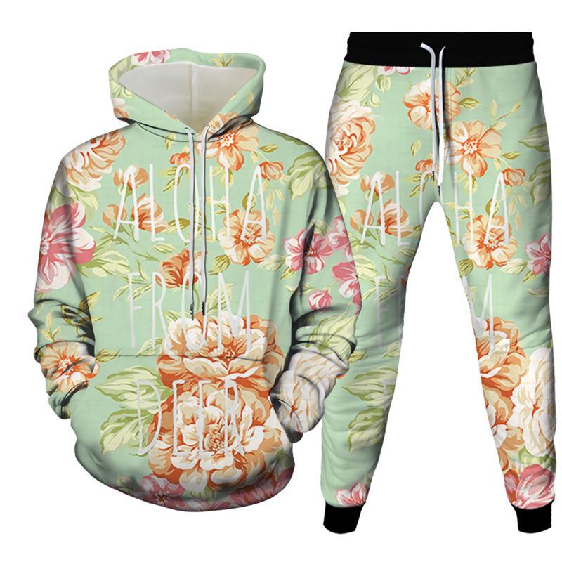 Fashion Floral Flower 3D Print Hoodies Pant Sets Men's Sweatshirts Sweatpants Streetwear Two Piece Suits Tracksuit Man Clothing