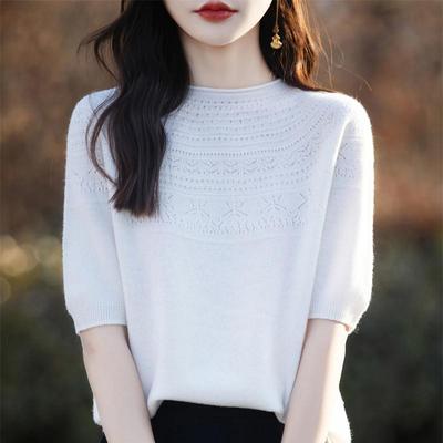 Γυναικείο πλεκτό μπλουζάκι ΜΟΝΤΕΡΝΟ ΝΕΟ SAGA Καλοκαιρινό πλεκτό πουκάμισο με κοντό μανίκι μπλουζάκια με λαιμόκοψη Πλεκτό πουλόβερ