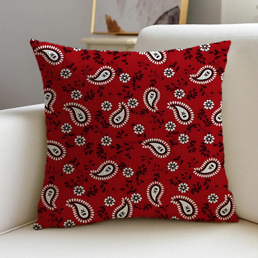 1P-Paisley Pattern Cushion Cover Natural Linen Pillowcase Set, All-In-One Decor For Sofa, Bedroom & Chair