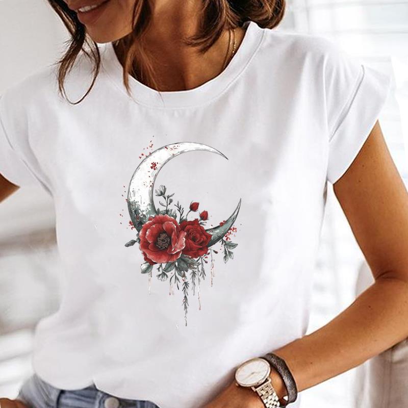 (Asian Size) flower letter Printed Tee Women Lady Female Top summer Clothing Casual T Shirt Fashion Graphic Short Sleeve T-shirts
