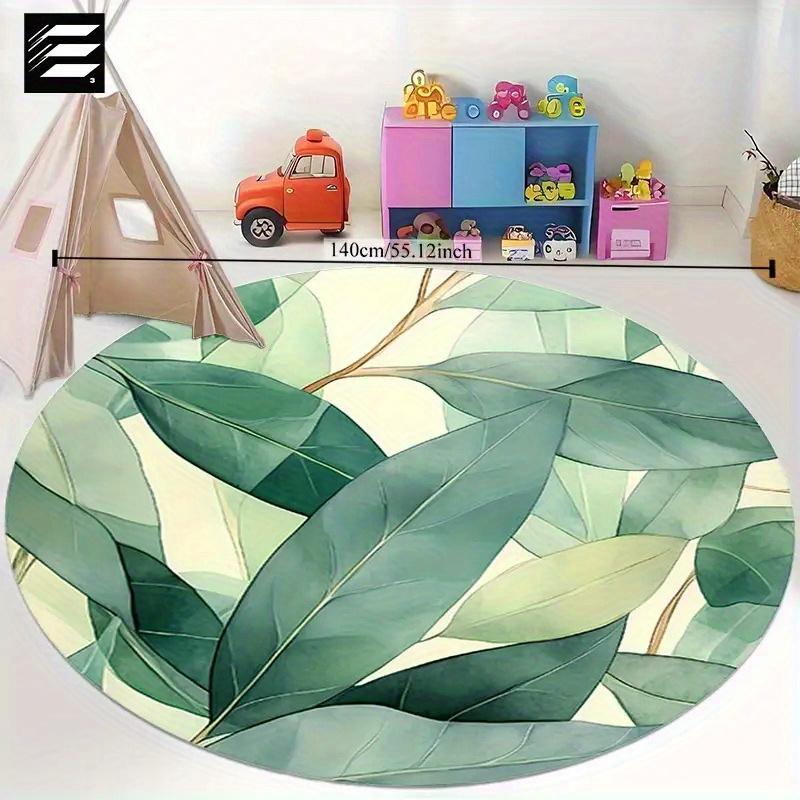 Round Willow Leaf Pattern Floor Mat - Non-Slip, Durable, Soft & Comfortable, Machine Washable, Lightweight, Ideal for Bathroom,