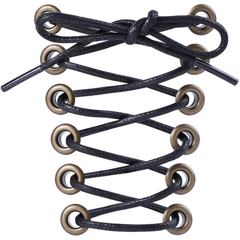 Waxed Shoelaces: Thin 0.25cm Round for Leather Shoes & Martin Boots - Black, White, Brown (One Pair)