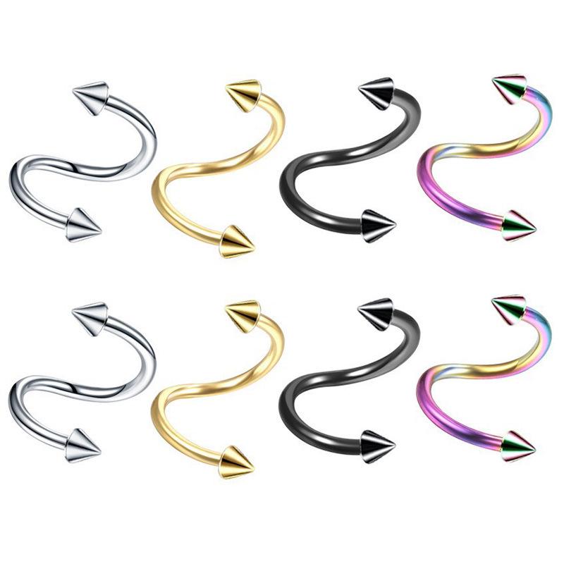 16G Stainless Steel S-shaped Nose, Ear, Lip Ring with Cone Ball – Titanium Steel Piercing Jewelry.