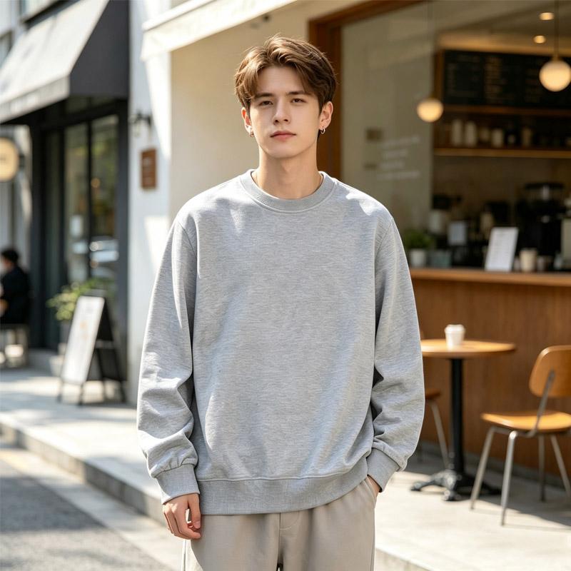 Men Solid Color Crew Neck Sweatshirt Loose Long Sleeve Casual Oversized Pullover Streetwear Top