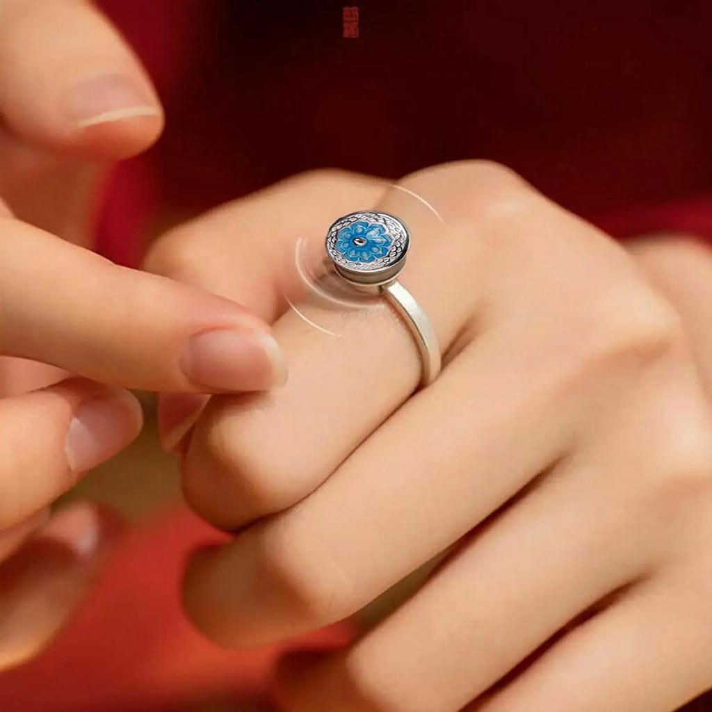 Buddhist Rotating Fidget Finger Rings for Women Spinner Adjustable Good Luck Buddhist Tibetan Prayer Anti Stress Anxiety Ring