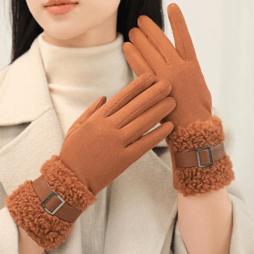 Full Finger Women Suede Gloves Windproof Cycling Mittens Fashion Winter Women's Gloves Girls Gift
