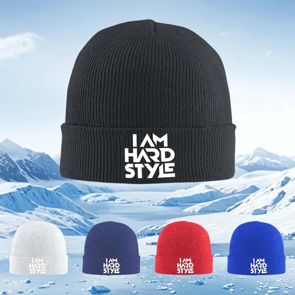 I AM HARD STYLE White Letters Unisex Women Unisex Knitted Hat Beanie Pullover Cap Winter Thermal Warm Christmas Outdoor Cycling Hik