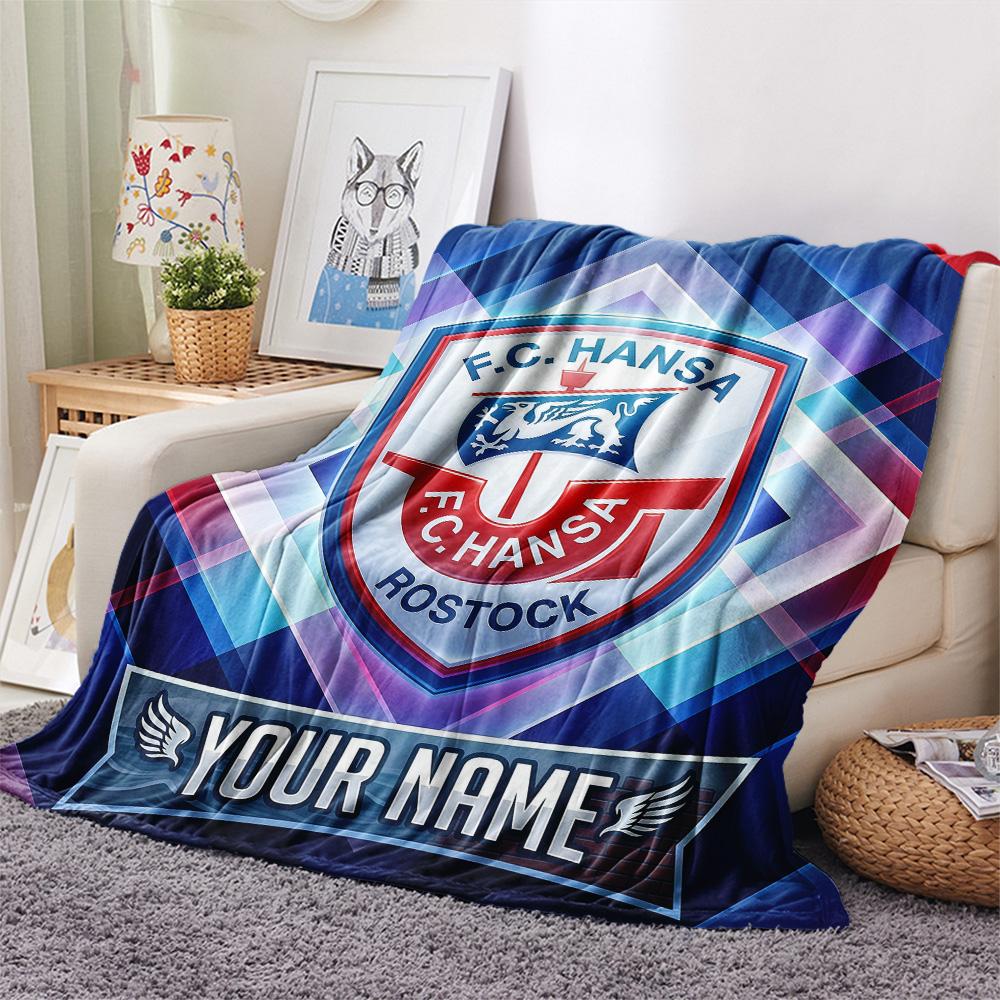 Custom Name FC Hansa Rostock Flannel Blanket, High quality Comfortable for All Seasons, Home Decor, Warmth and Comfort
