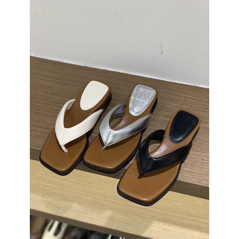 Vintage wedge heel high heels pinch flip-flops fairy shoes 2025 summer silver French sandals