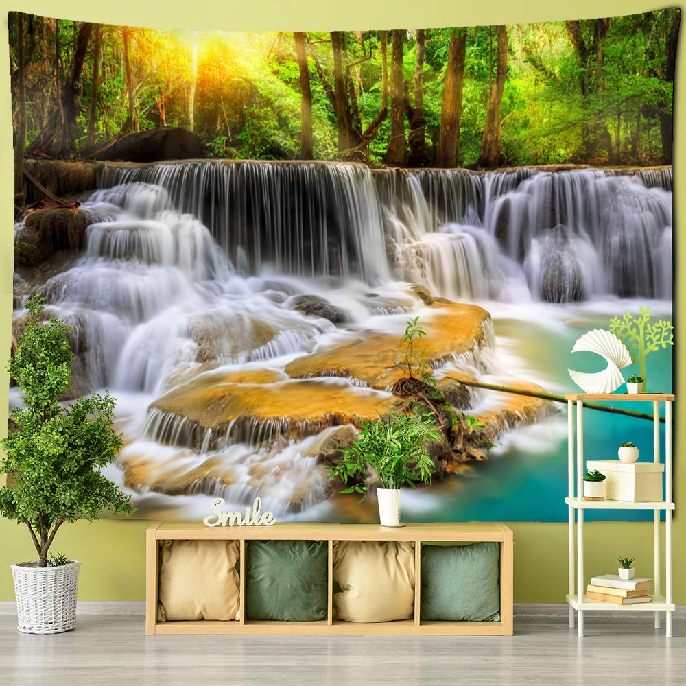 Kunst Natur Böhmische Wohnzimmer Zimmer Dekoration Ahornblatt Wald Wasserfall Landschaft Malerei Wandteppich Wandbehang