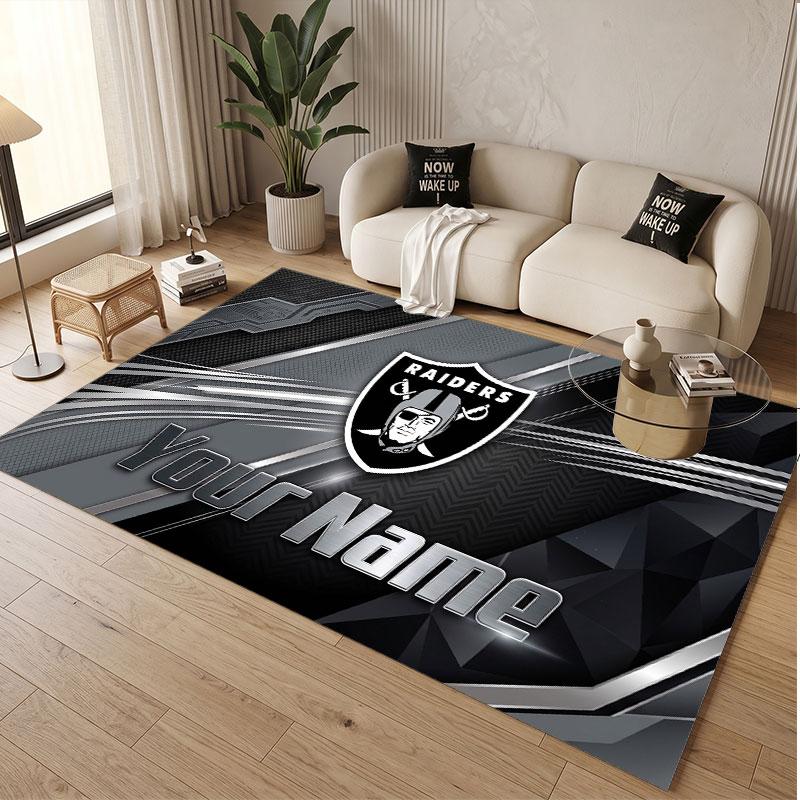Custom Rug Las Vegas Raiders Pattern Print Name Text Soft Non‑Slip Floor Carpet for Home Indoor Decoration