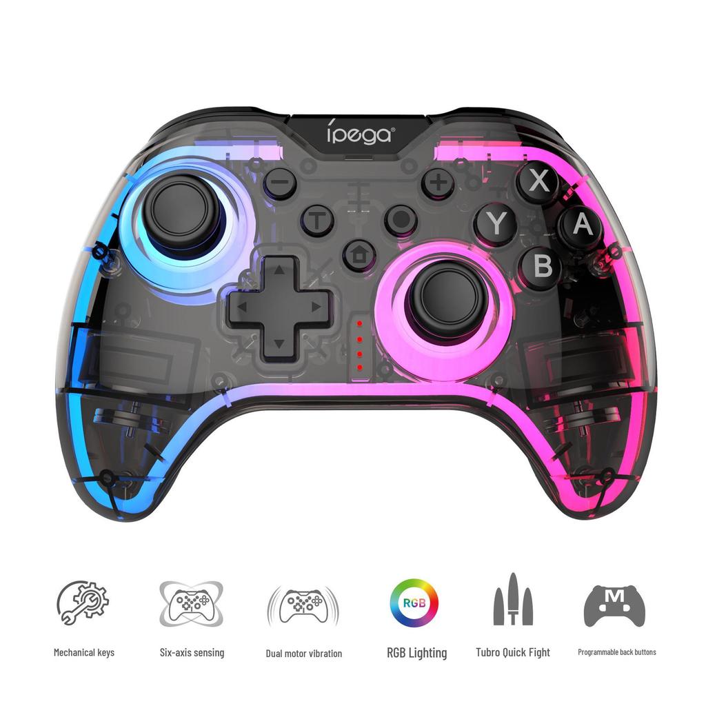 NS/NS2 Wireless Game Controller with Neon RGB Lighting, Rapid Fire, Vibration, Six-Axis, and Original Button Compatibility