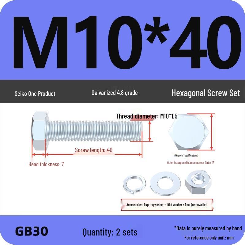 4.8 Grade Galvanized Hex Bolt and Nut Set M4-M30