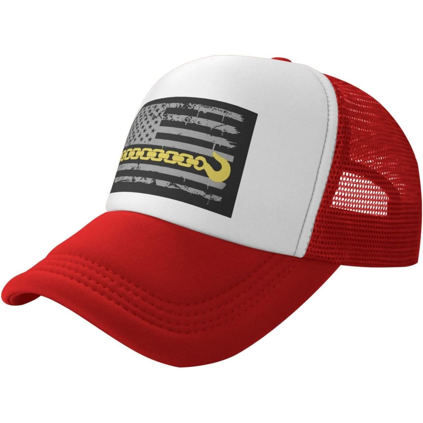 Thin Yellow Line Tow Truck Driver American Flag Mesh Trucker Hat Snapback Cap Unisex Casual XS（old）