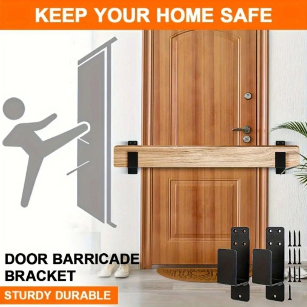 Heavy Duty Door Barricade Brackets Carbon Steel Black Door Bar Holder Brackets U-Shaped Upgraded U-Shaped Bar Holders