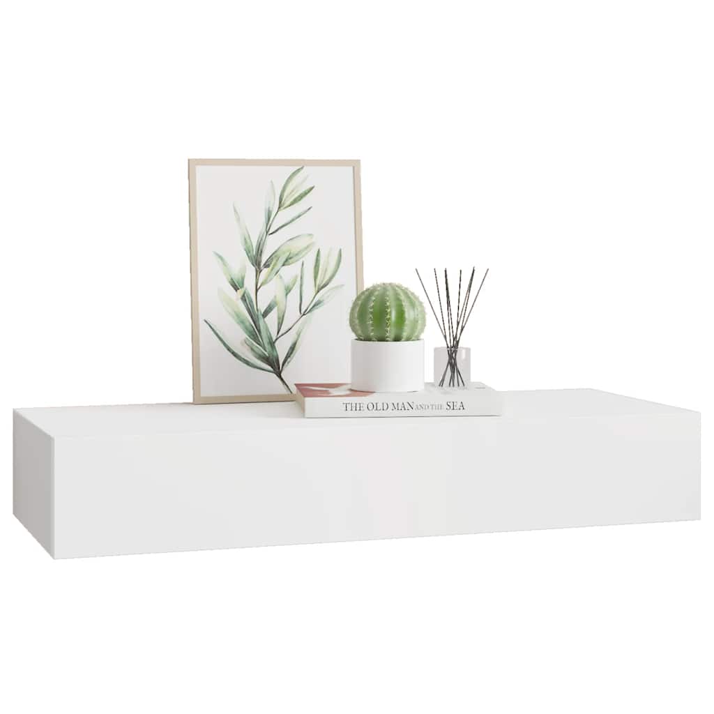 Mensola a Muro con Cassetto Bianca 60 x 23.5 x 10 cm MDF