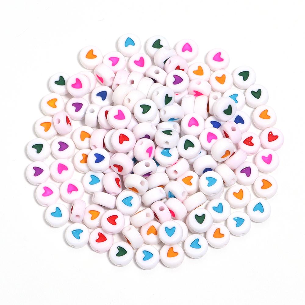 100pcs/lot 7mm Acrylic Heart Beads Flat Round Colorful Loose Spacer Beads For Jewelry Making DIY Necklace Bracelets Accessories