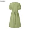 ZANZEA Women Daily Casual Round Neck Solid Color Short Sleeve Dress