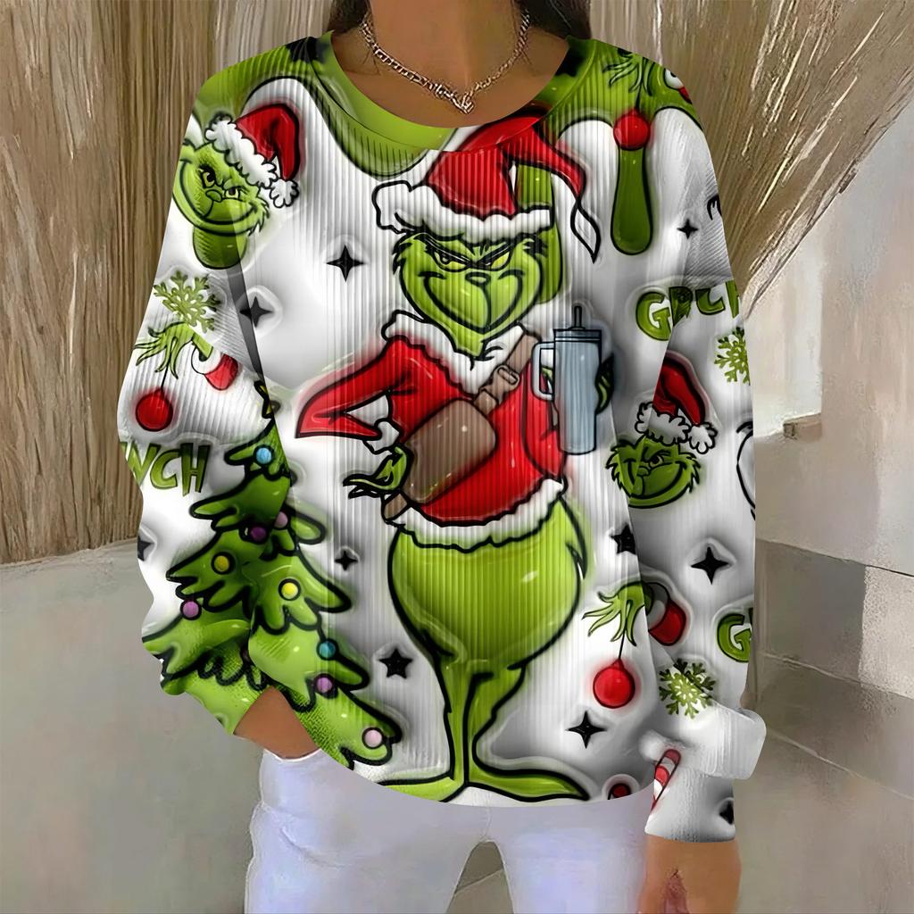 Women's Loose Comfortable Casual And Fashionable Round Neck Pattern Long Sleeved Sweatshirt