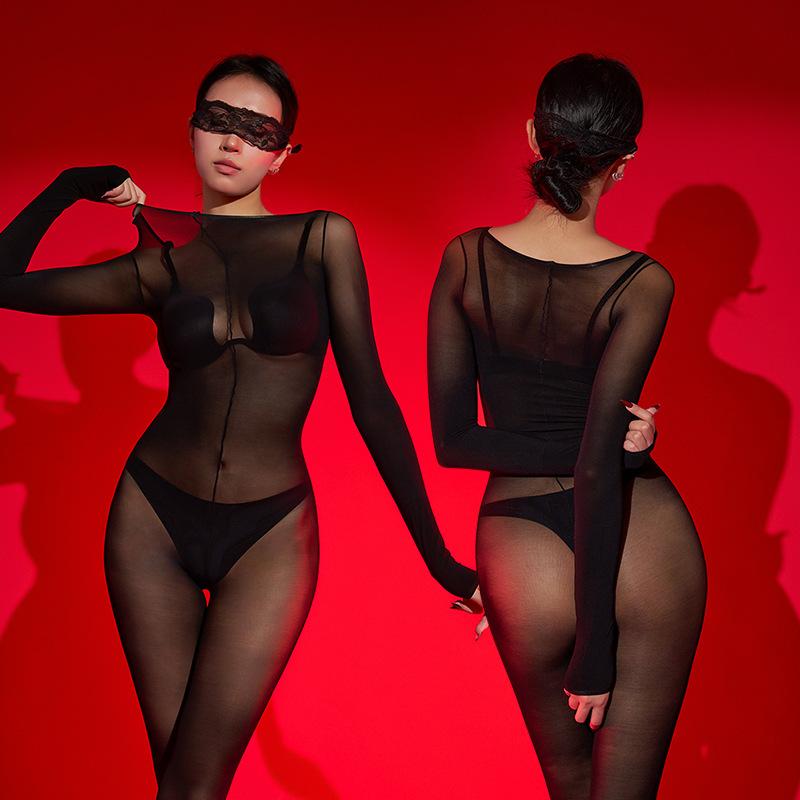 Aurora Bodysuit  Sexy Open Crotch Black Silk Invisible Ultra-Thin Transparent Glossy Mood Men And Women Stockings