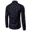 Camisa Casual para Mujer con Cuello Vuelto, Manga Larga, Estampado de Hojas, Botones, Corte Slim, Talla Grande