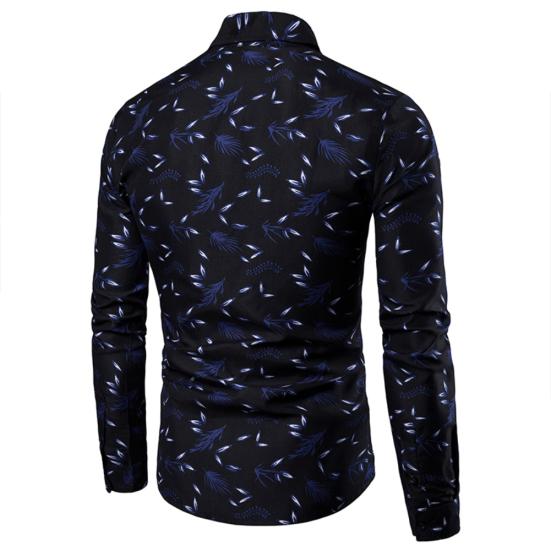 Camisa Casual para Mujer con Cuello Vuelto, Manga Larga, Estampado de Hojas, Botones, Corte Slim, Talla Grande