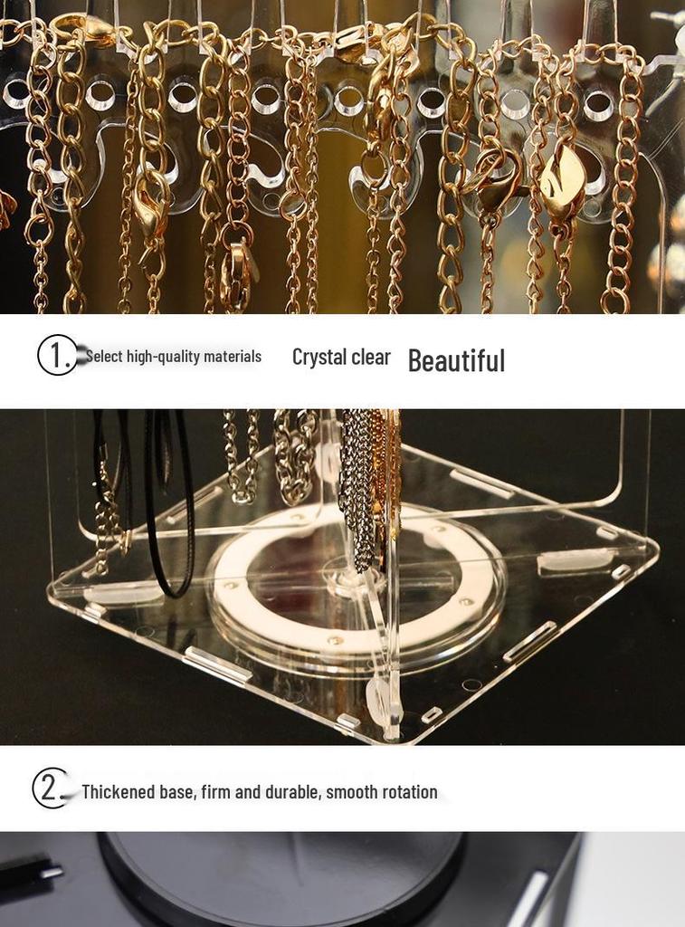 Rotating Earring & Necklace Display Rack with Dustproof Large Capacity