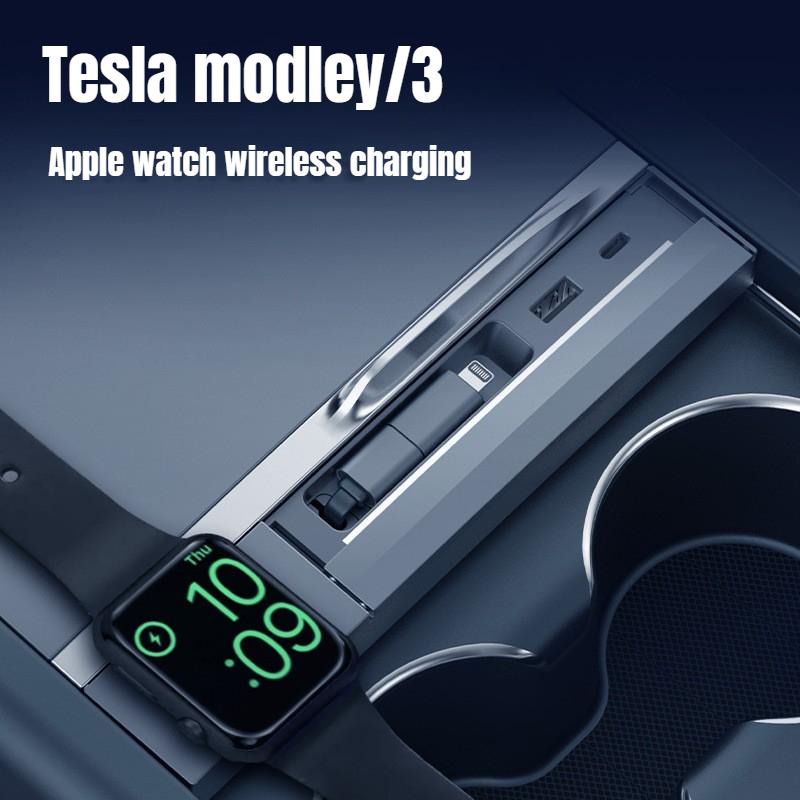 Applicable To Tesla's New Model 3/Y Center Console Expansion Dock, with Retractable Cable, Wireless Charging Extender Adapter