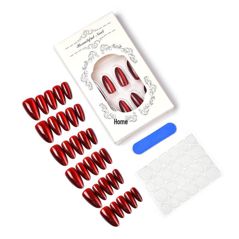 Autumn/Winter Red Cat Eye Wearable Short Nails - Skin Whitening Detachable Nail Tips