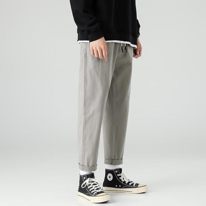 Dingfengbaoluo Men's Straight-Leg Cropped Casual Pants