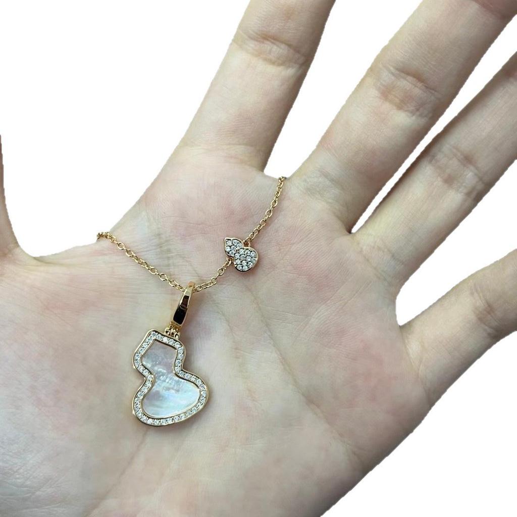 Luxury Gourd Necklace: 18k Rose Gold with White Mother-of-Pearl & Red Chalcedony Pendant