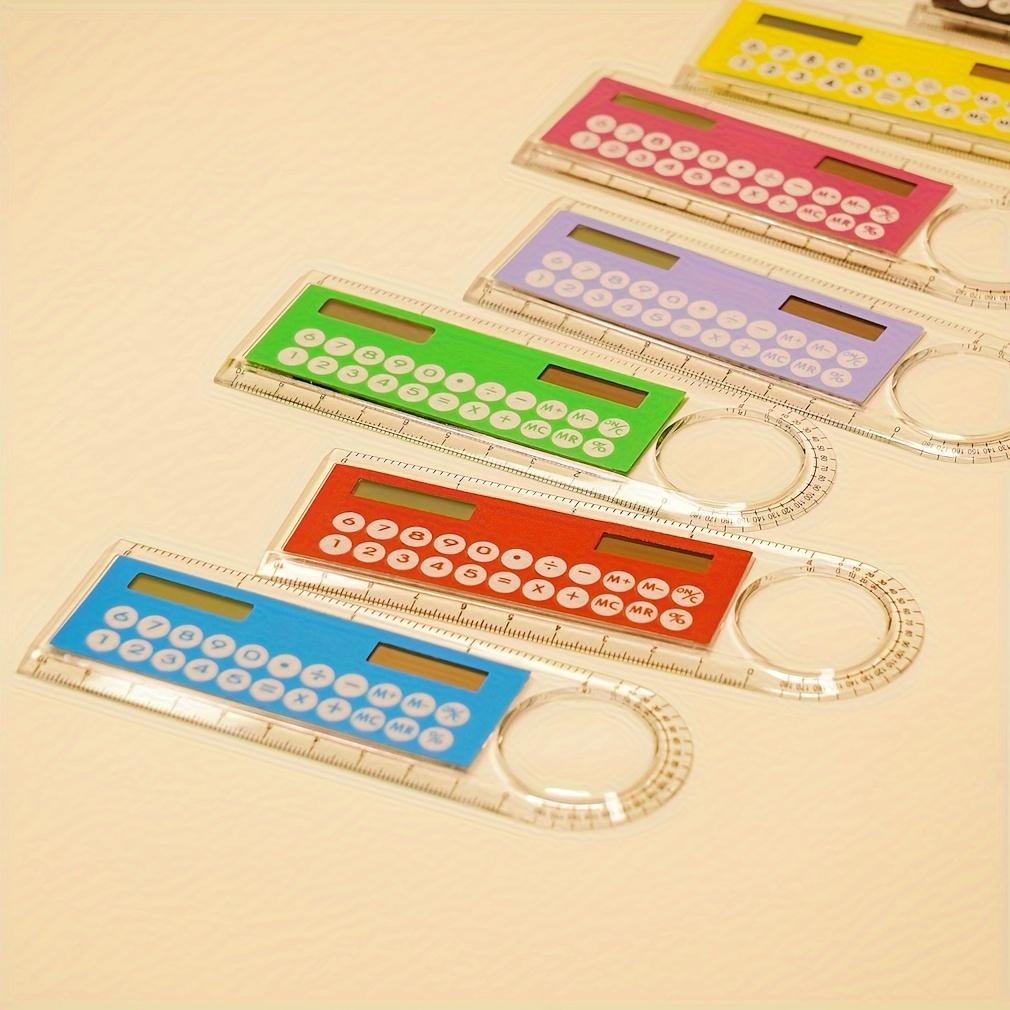 Mini Ultra-Thin Ruler with Solar Calculator & Magnifying Glass - Multi-Function School & Office Supplies, Durable Plastic, Ideal for Students