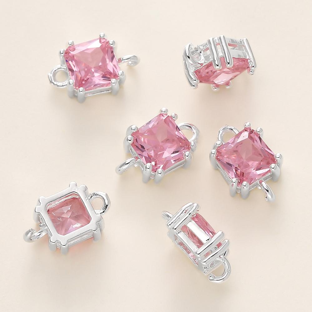 4/6Pcs 14/18K Gold Color Plated Zircon Single Hole Love Heart Double Hole Square Pendants For DIY Jewelry Making Findings