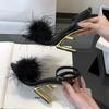 Fashion Fashion Feather Design Shaped High Heels Women Sexy Open-toe Ankle Strap Buckle Fur Sandals Summer Elegant Banquet Wedding Shoes