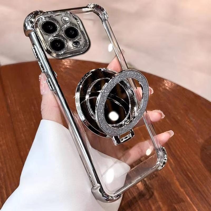 Mirror Holder Transparent Soft Silicone Phone Case for iPhone 16e 16 15 14 Pro Max Redmi Note 13 12 Pro Samsung S25 S24 Plus A05 A06 A14 A15 A16 OPPO