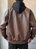 Kayiyasu Leather Biker Hooded Plus Cold Casual Fashion Men's Jacket, Jacket, Coat, Parka, Size, Weather, Windproof, Motorcycle, Spring, Autumn,