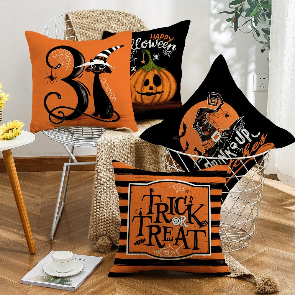 Halloween Pillow Home Pumpkin Cat Witch Hat Striped Sofa Decorative Pillow Case