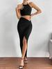 2024 European & American Women's Slim Vest and Hip-Hugging Twisted Long Skirt Suit