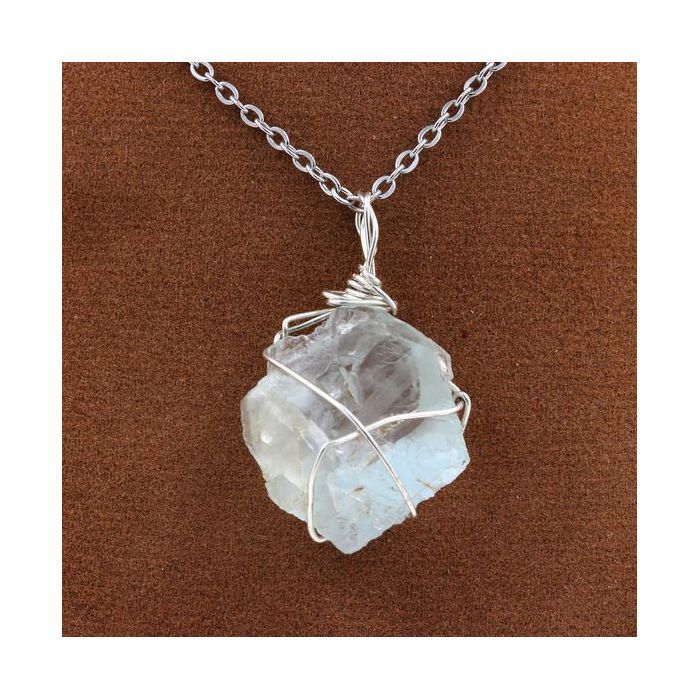 Pierres et Minéraux. Collier Fluorite verte brut. Argent 925.