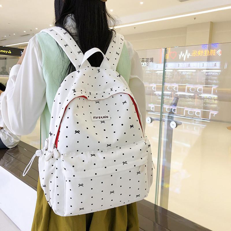 Dot Letter Printed Versatile Backpack With Lightweight Nylon For Travel School