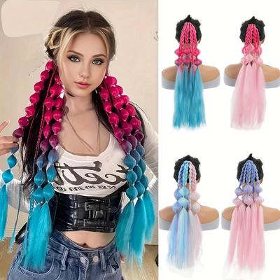 24 Inch Synthetic Straight Hair Ponytail Wig for Women - Heat Resistant Bubble Braid Extension, Suitable for All, Ideal for Parties and Gatherings