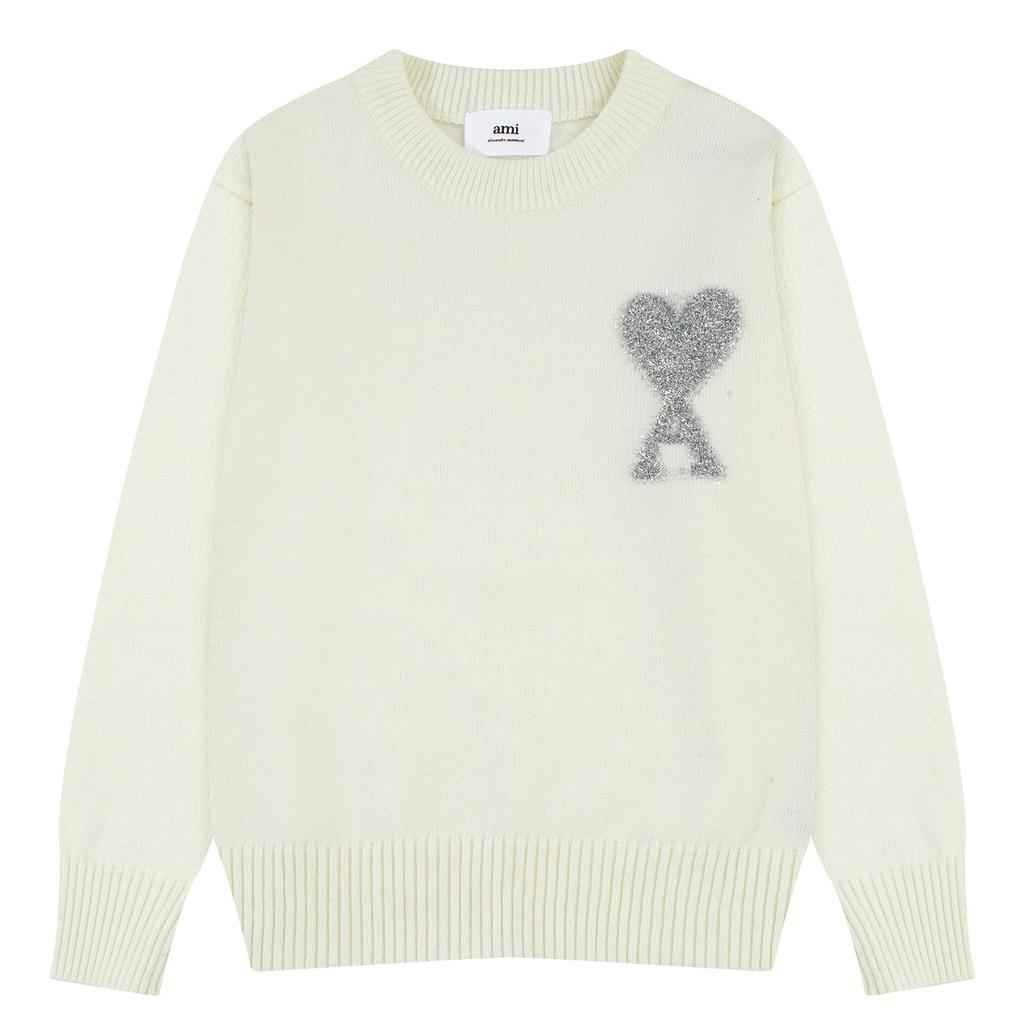 2026 New Autumn and Winter Silver Love Alpaca Wool Blend Soft and Sticky Knit Couple's Round Neck Sweater