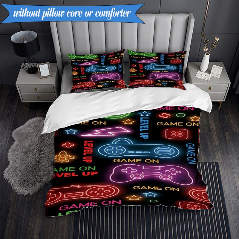 3PCS Neon Game Over Art Bedding Set,Including 1pc Duvet Cover And 2pcs Pillowcases Perfect for Bedroom, Dormitory, Fan Christmas Gift