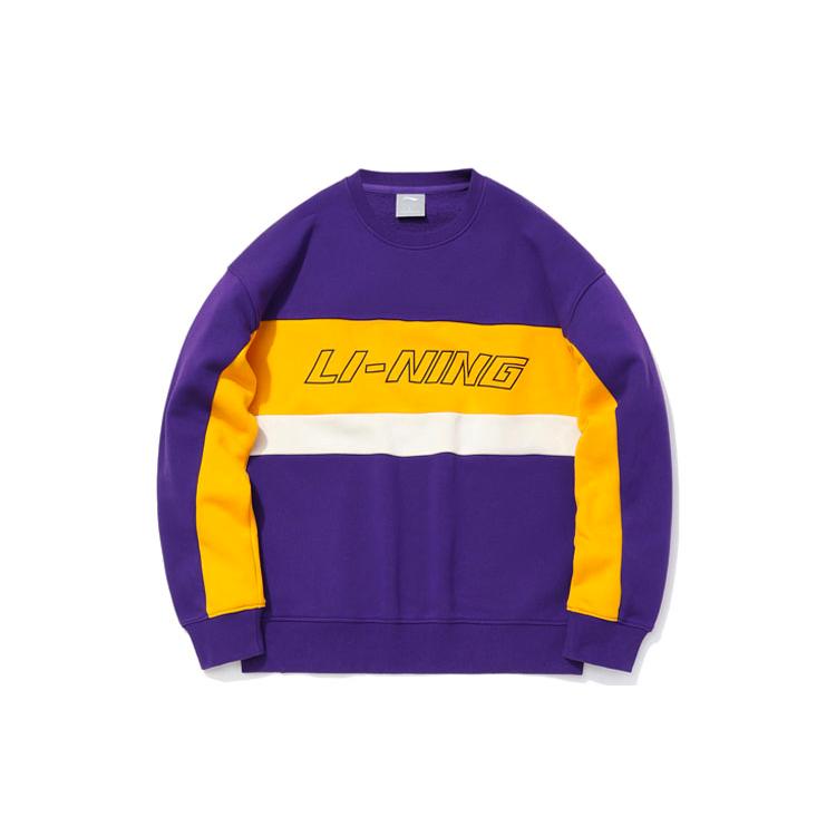 Li Ning Sweatshirts Unisex New Lakers Purple Crew Neck Thickened Regular AWDQ654-4