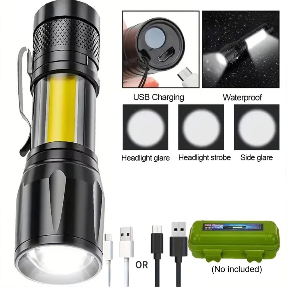 Mini LED Lommelykt USB Oppladbar Zoombar Lommelykt Høy Effekt Bærbar Spotlys Vanntett Lang Rekkevidde Utendørs Camping Lanterne
